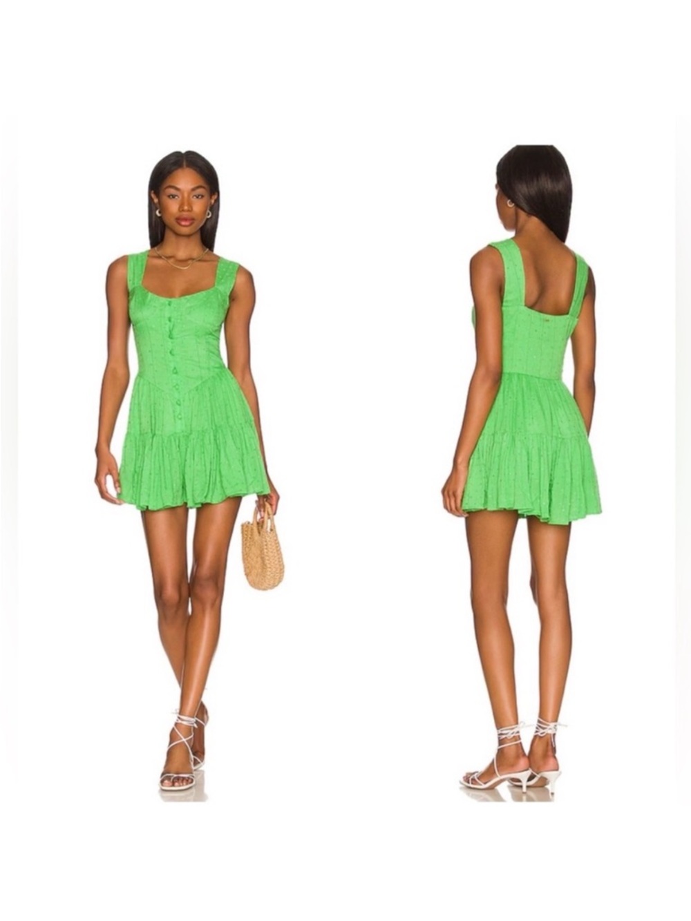 PQ Swim Everly Sweetheart Tiered Mini Romper Dress in Emerald Bay Size XS / S